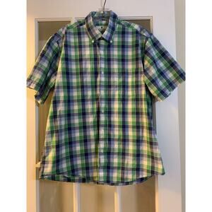 Southern Pines plaid green and blue collared short sleeve collared shirt mens MD